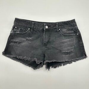 BP Black Distressed Denim Shorts with Frayed Hem Size 28